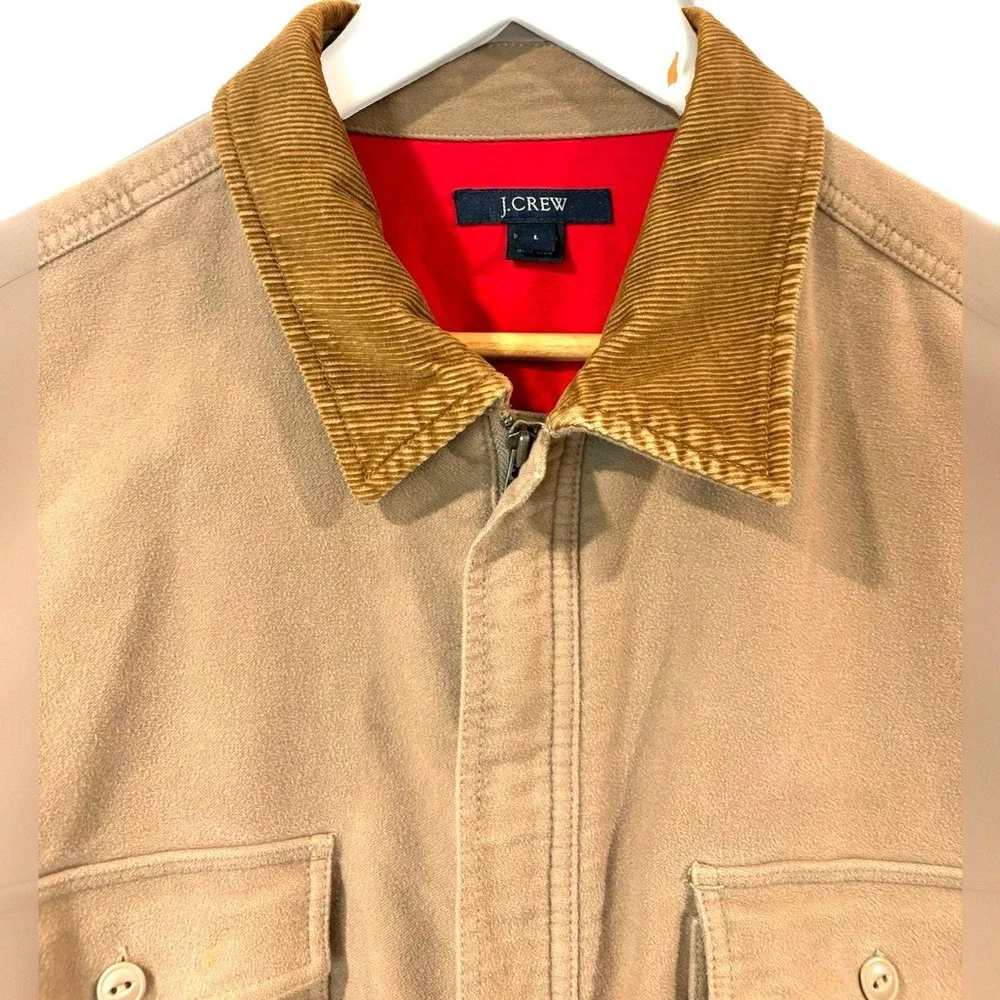 J Crew Vintage Mens Barn Jacket Large Beige Tan Corduroy Collar Chore Coat 61772